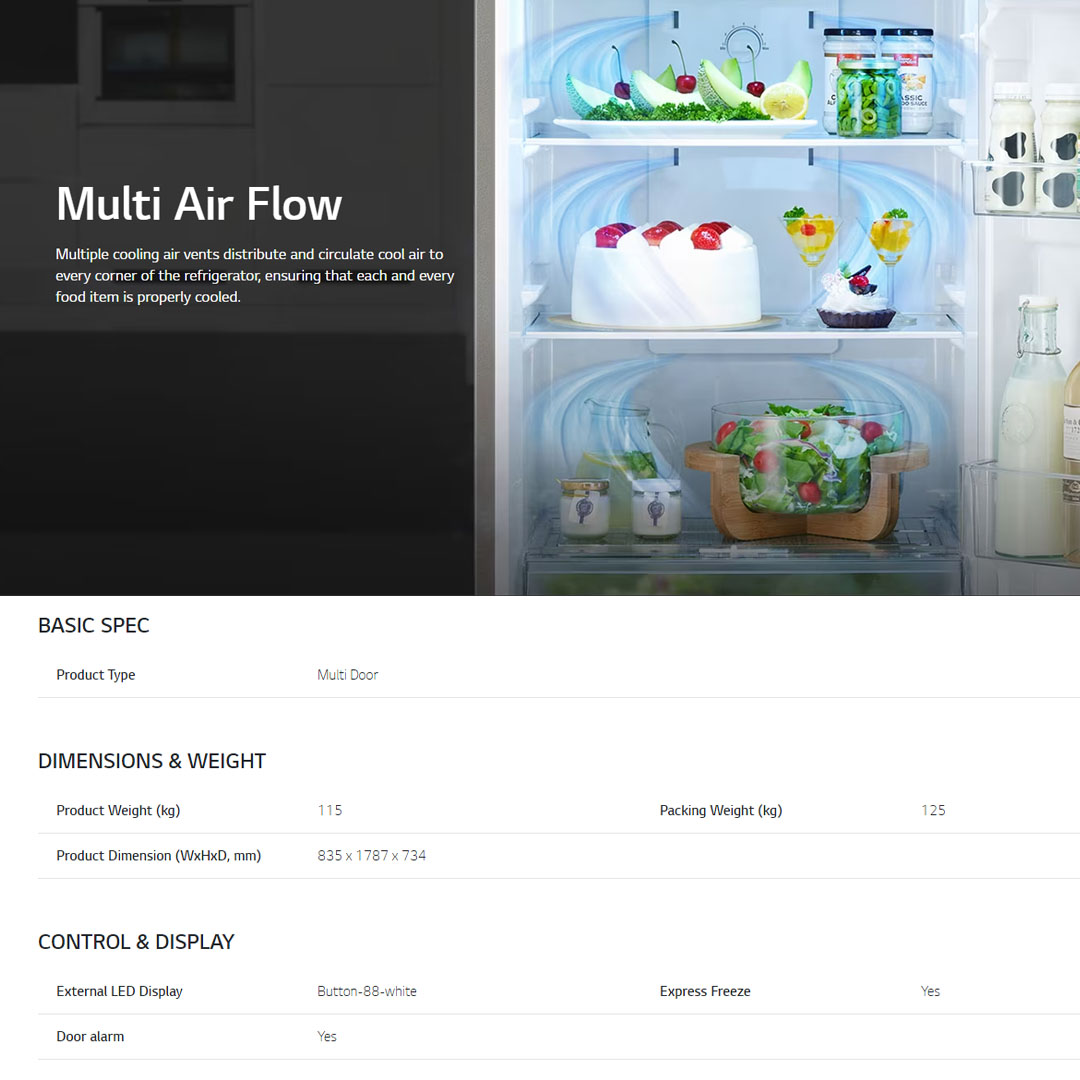 LG 595L Multi Doors with InstaView & Door-in-Door Smart Inverter Refrigerator GC-Q22FTQEB | Slim Fit | LINEAR Cooling™ | DoorCooling | Refrigerator with 1 Year Warranty