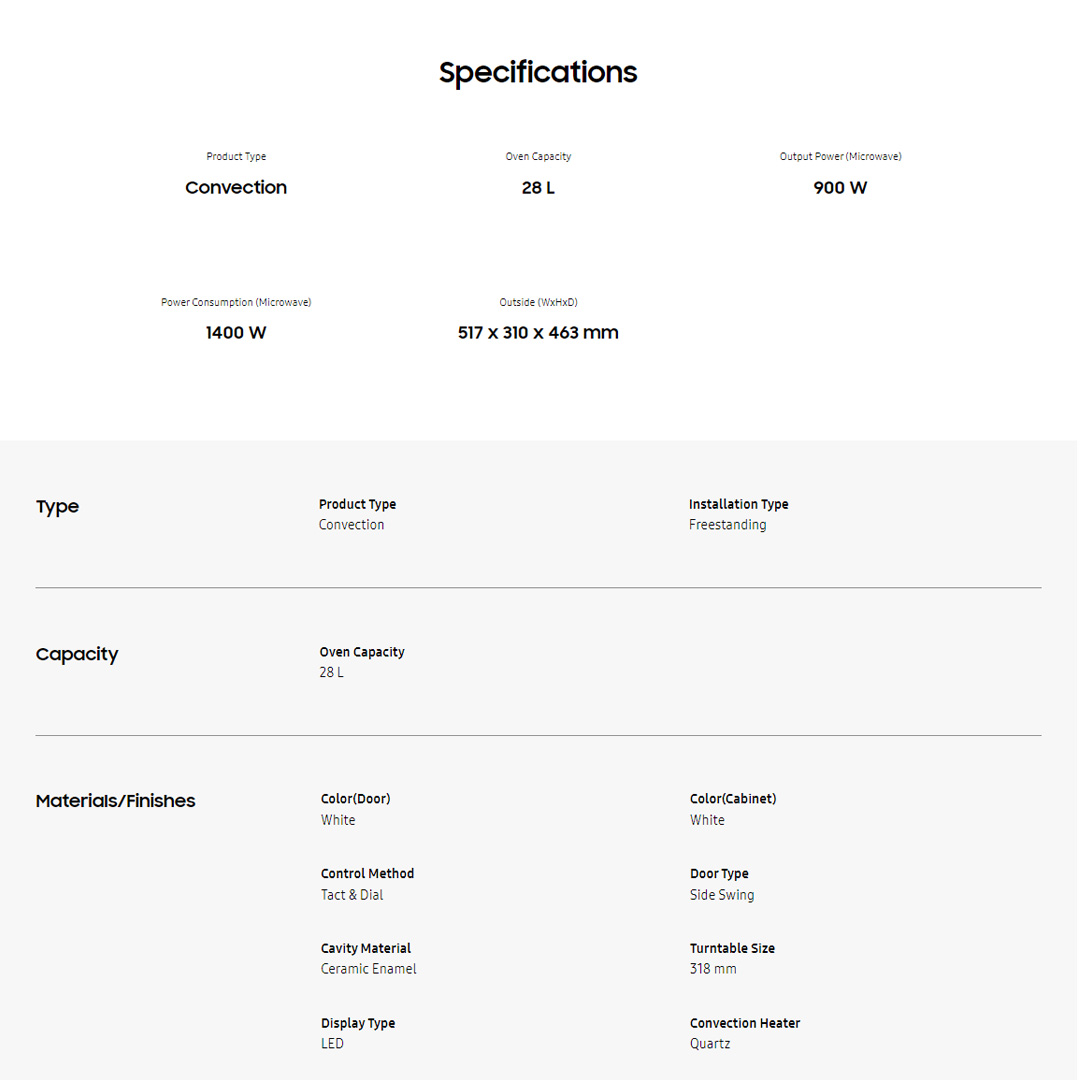 SAMSUNG 28L Convection Microwaves Oven with Slim Fry MC28M6035KW/SM | HOT BLAST™ | Ceramic Enamel Interior | Preheat | SLIM FRY™ | Eco Mode | Microwaves Oven with 1 Year Warranty