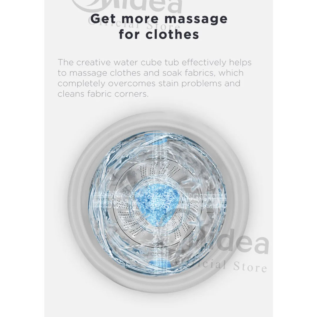 Midea 8.5KG Top Load Washing Machine  MA100W85/WK/E  | Lunar Dial | Pulsator | 15' Quick Wash | One-Touch Smart Wash | Auto Clean | Easy-To-Clean Metal Lint Filter | Water Cub Tub | Washing Machine with 2 Year Warranty