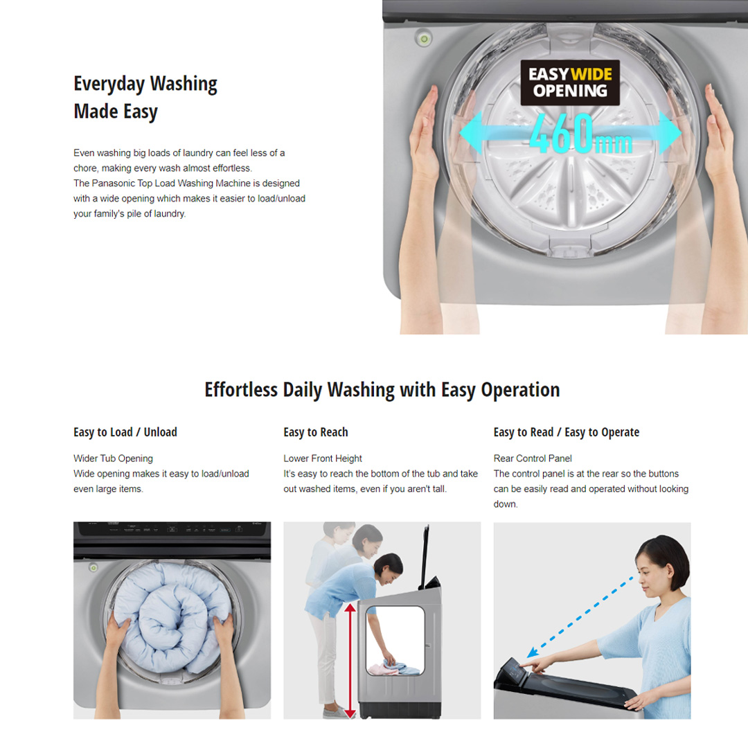 Panasonic 17KG Top Load Washing Machine NA-FD17X1HRT | Fine Foam to Lift Stains Easily | Powerful Water Blasts Stains Away | Deep Clean for More Hygienic Washing | Powerful Wash with Less Energy | Washing Machine with 1 Year Warranty