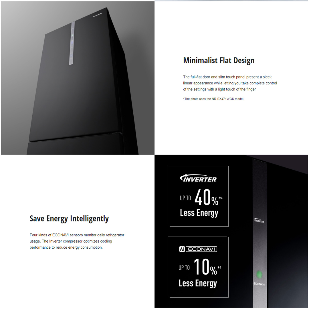 Panasonic 422L 2 Doors Bottom Mount Inverter Refrigerator with AI ECONAVI NR-BX421WGKM | Moisture Retained for Vegetable Storage | Anti-bacterial Effect | Cook Healthy Meals Every Day with Prime Fresh | Refrigerator With 1 Year Warranty