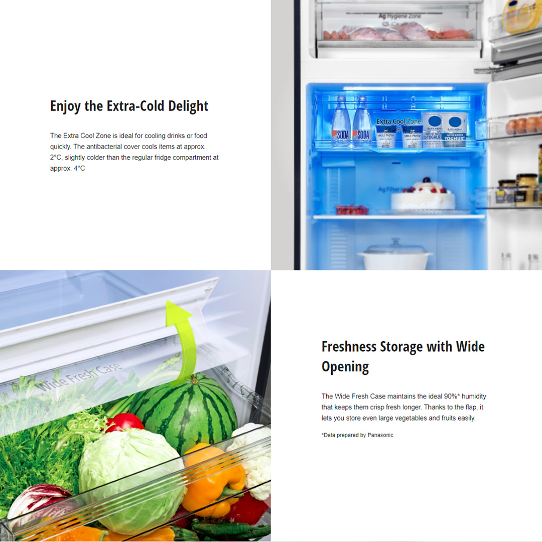 Panasonic 395L 2 Doors Top Mount Inverter Refrigerator with AI ECONAVI NR-TL381BPKM | Hygienic Storage With Blue Ag | Clean Air Surrounds Your Food | Enjoy The Extra-Cold Delight | Freshness Storage With Wide Opening | Refrigerator With 1 Year Warranty