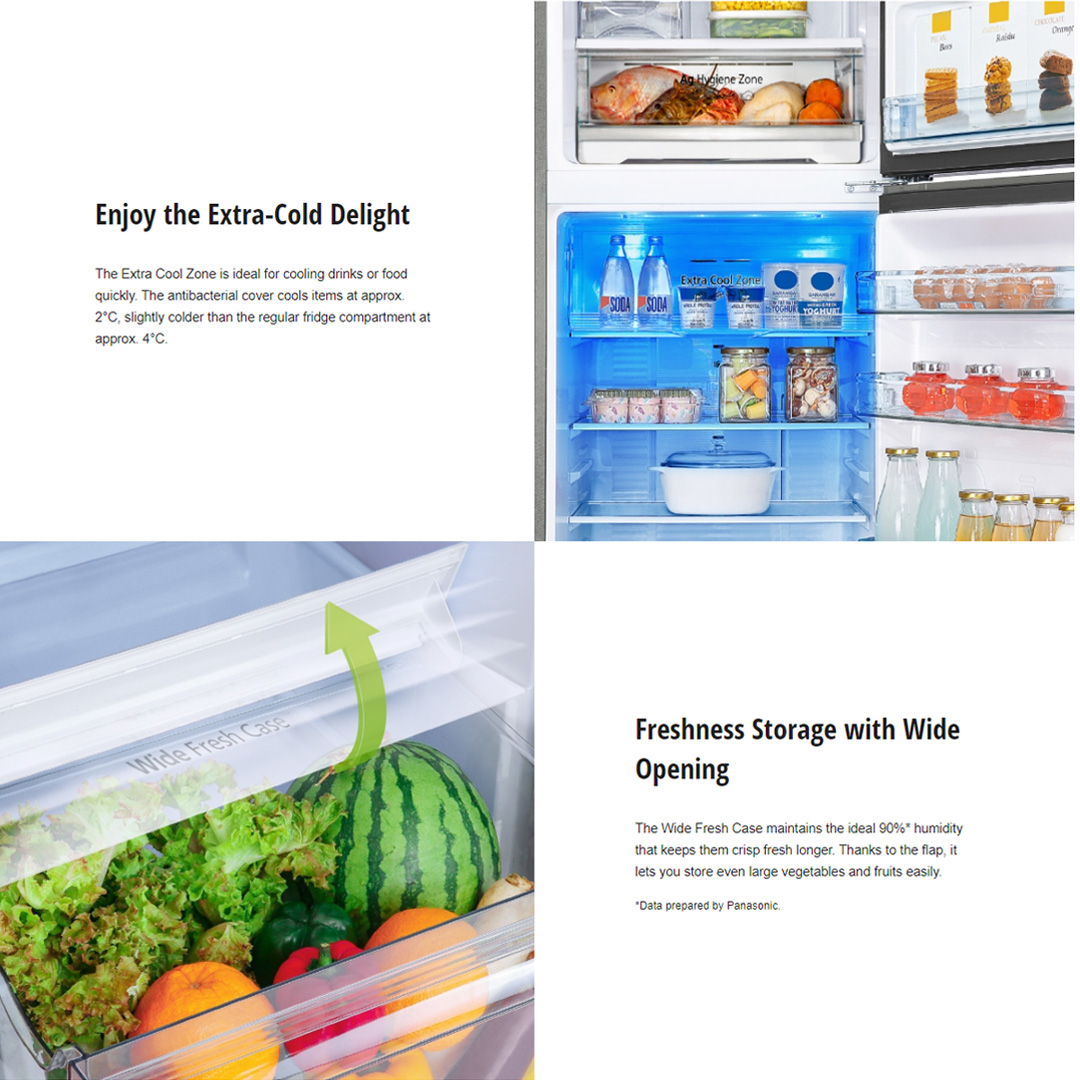 Panasonic 325L 2 Doors Top Mount Inverter Refrigerator with AI ECONAVI NR-TV341BPKM | Hygienic Storage with Blue Ag | Clean Air Surrounds Your Food | Enjoy the Extra-Cold Delight | Freshness Storage with Wide Opening | Refrigerator With 1 Year Warranty