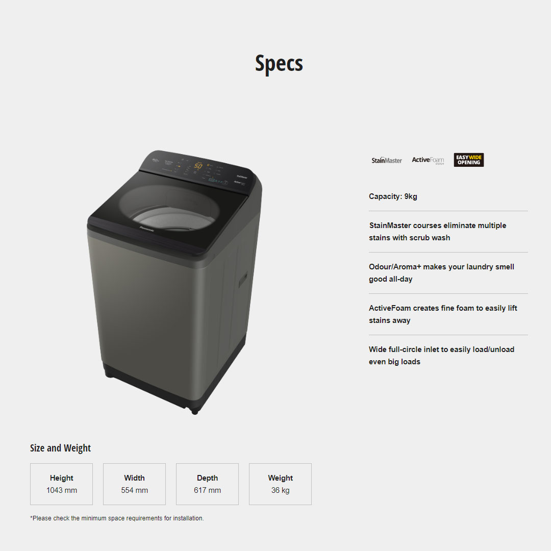 Panasonic 9KG Top Load Washing Machine For Stain Care  NA-F90A9DRT | 7 Programs | Soft Closing |  Auto Restart | Auto Tub Clean | Speedy | Washing Machine with 1 Year Warranty