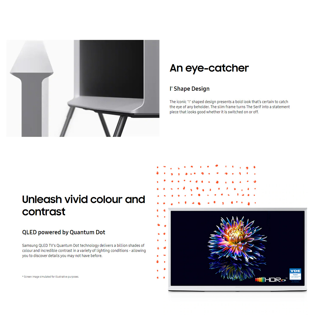 SAMSUNG 65" The Serif 4K Lifestyle Smart QLED TV QA65LS01BAKXXM | 360 All Round Design | Matte Display | Powerful Sound | Detachable Stand | Smart TV with 2 Year Warranty