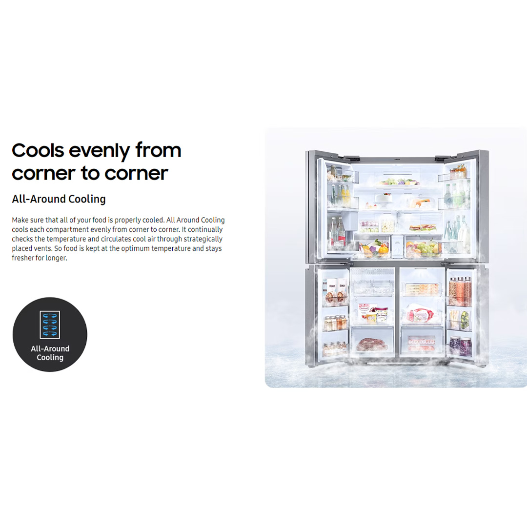 SAMSUNG 667L Multi Doors Bespoke Digital Inverter Refrigerator with All Around Cooling RF59CB0T08A/ME | Power Freeze | Power Cool | All-Around Cooling | Deodorizer | Humidity Control | Refrigerator with 1 Year Warranty