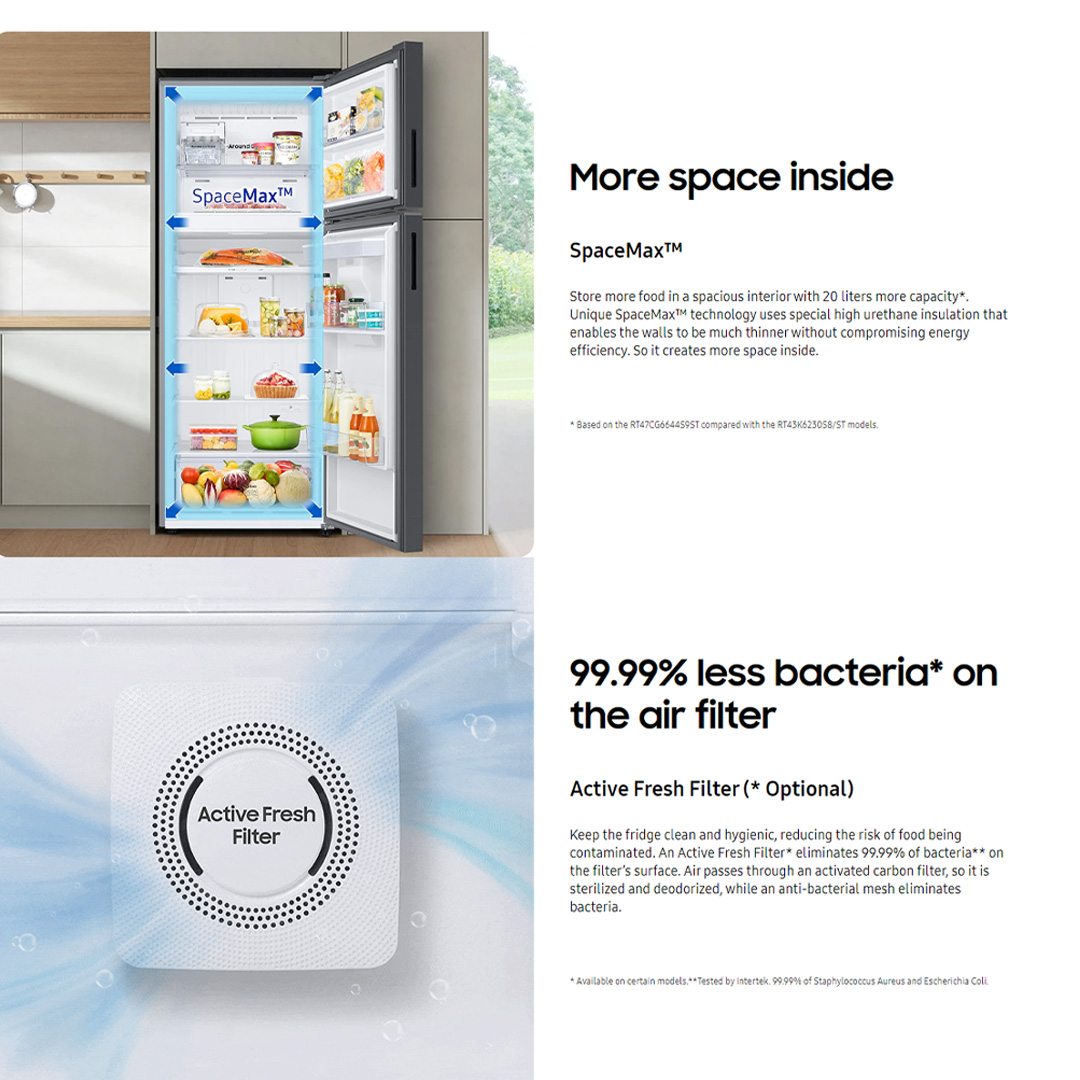 SAMSUNG 427L 2 Doors Bespoke Top Mount Digital Inverter Refrigerator with Optimal Fresh RT42CB66443VME | SpaceMax™ | All-Around Cooling | Multi Flow | Optimal Fresh Zone | Refrigerator with 1 Year Warranty