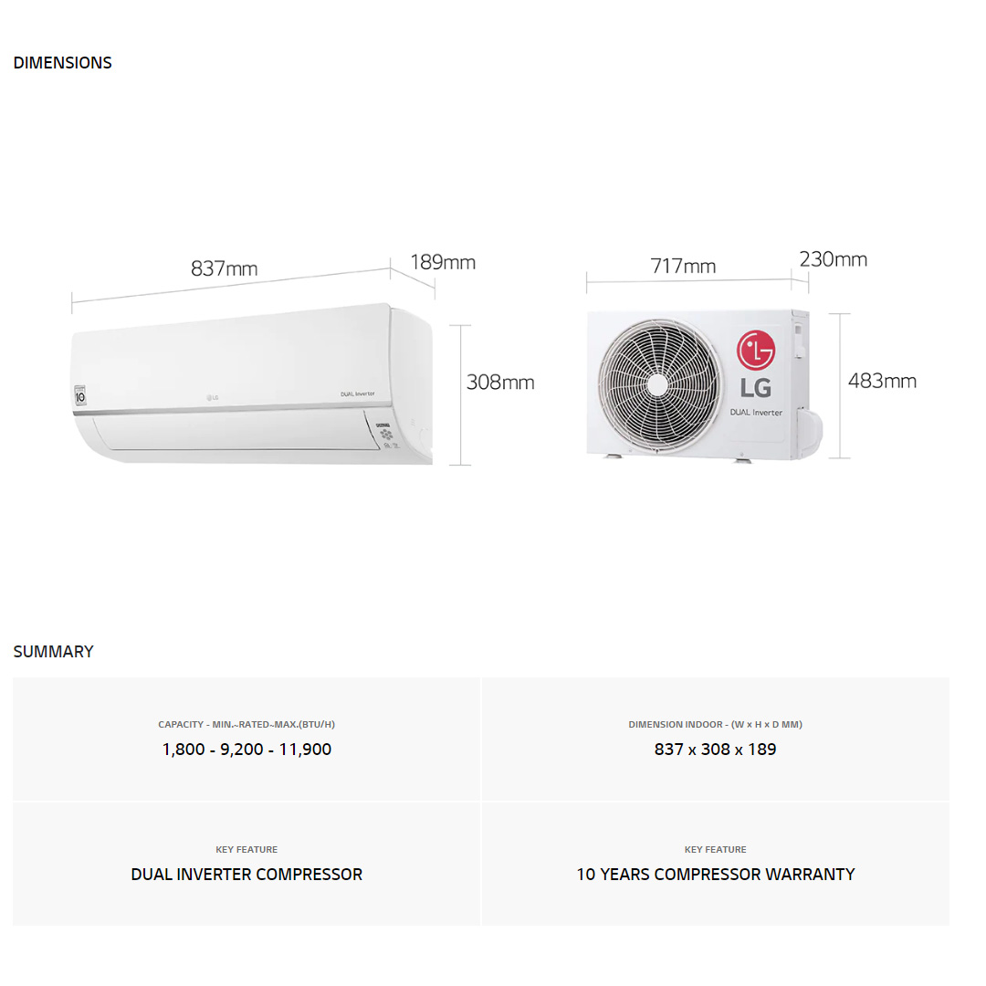 LG 1HP R32 Dual Inverter Wall Mount Air Conditioner S3NQ09JA2PA / S3UQ09JA2PA | Faster Cooling | Energy Saving | Less Noise | Air Conditioner with 2 Year Warranty