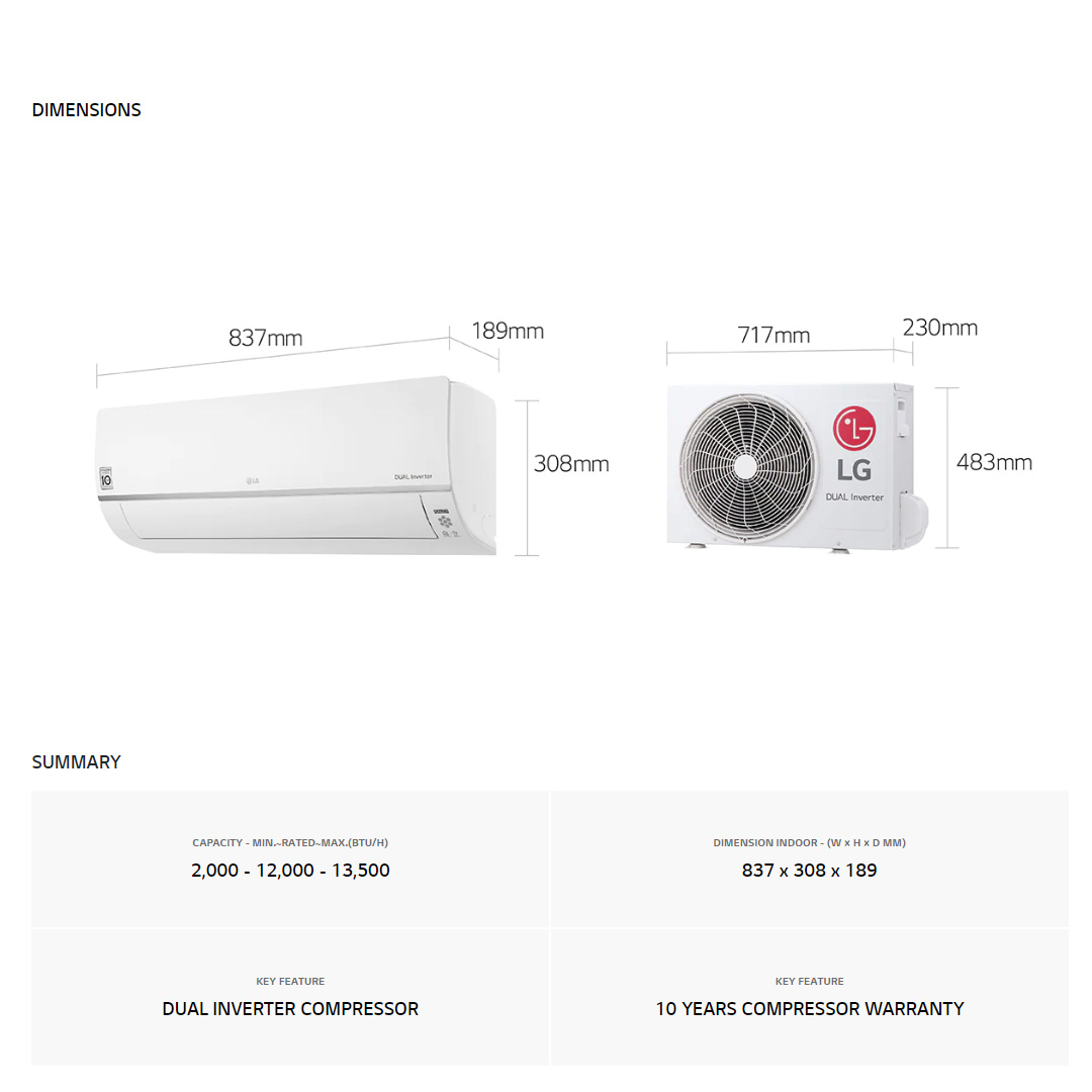LG 1.5HP R32 Dual Inverter Wall Mount Air Conditioner S3NQ12JA2PA / S3UQ12JA2PA | Faster Cooling | Energy Saving | Less Noise | Air Conditioner with 2 Year Warranty
