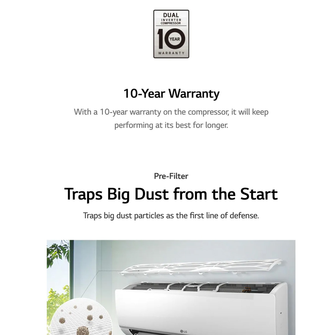 LG 1.5HP R32 Dual Inverter Wall Mount Air Conditioner S3NQ12JA3AD / S3UQ12JA3AD | Fast Cooling | Dehumidifier | Auto Cleaning | Air Conditioner with 2 Year Warranty