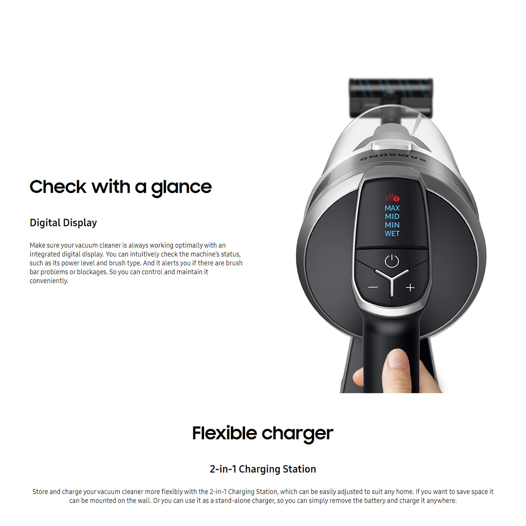 SAMSUNG 200W Jet 75 Premium Cordless Vacuum Cleaner Stick VS20T7538T7/ME | Multi-layered Filtration System | Strong Suction Power | Long-lasting Battery | Stick Vacuums with 2 Years Warranty