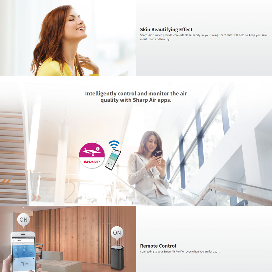 Sharp  62m² AIoT Plasmacluster Technology Air Purifier FPJ80LH | Coverage Area is 62m² | Inverter Operation | Child Lock | Auto Restart | Timer | Eliminates Odors | Remote Control | Air Purifying | Air Purifiers with 1 Year Warranty