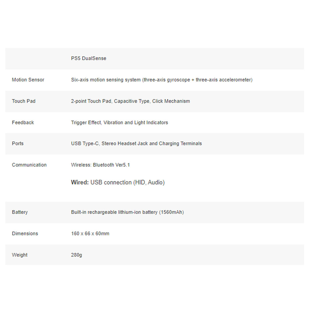 SONY Dualsense Wireless Controller | 2-Point Touch Pad | USB Type-C | Bluetooth 5.1 | Accelerometer | Gyroscope | Controller with 1 Year Warranty