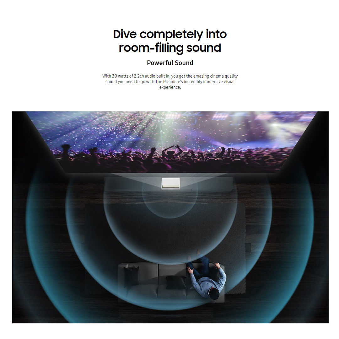 SAMSUNG The Premiere 4K Triple Laser Projector SP-LSP7TKAXXM | Laser Technology | Powerful Sound | Ultra Short Throw | Smart TV Experience | Projector with 2 Year Warranty