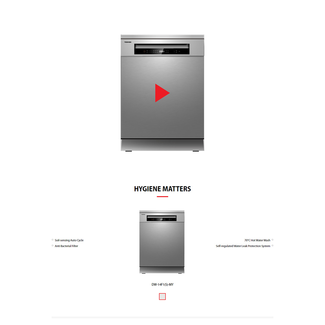 TOSHIBA 14 Place Setting Standing Dishwasher DW-14F2(BS)-MY | UV-LED Light | Anti-Bacterial Filter | Hi-Temp Hygiene Cycle | Standing Dishwasher with 1 Year Warranty