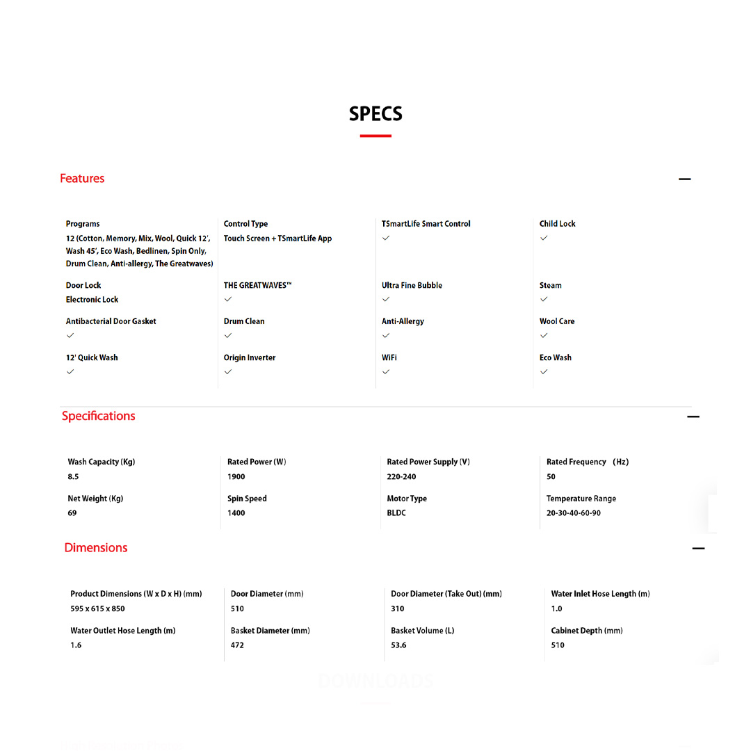 TOSHIBA 8.5KG / 9.5KG / 10.5KG Front Load Origin Inverter Washing Machine with THE GREATWAVES | TW-BK95GF4M(SK) / TW-BK105GF4M(SK) /  TW-BK115GF4M(SK) | Smart Control | Steam | Wool Care | Washing Machine with 2 Year Warranty