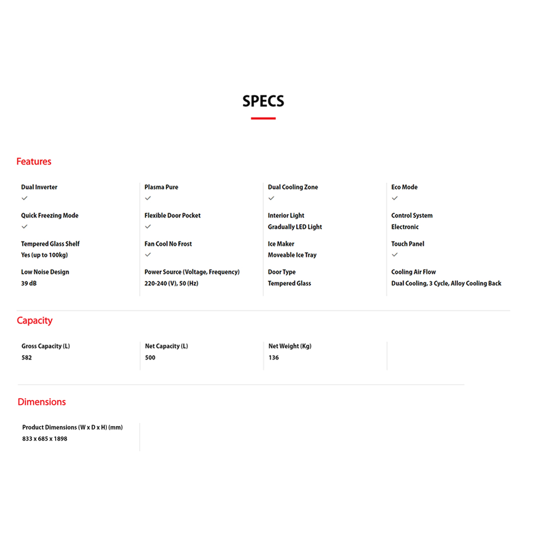 TOSHIBA 582L French Doors Dual Inverter Refrigerator GR-RF532WE-PGY(22) | Dual Inverter | Ice Maker | ECO Mode | No Frost | Plasma Pure | Quick Freezing Mode | Refrigerators with 1 Year Warranty