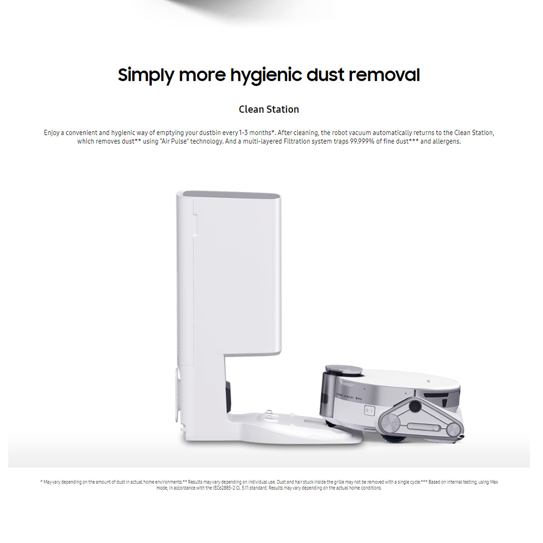 SAMSUNG 170W Jet Bot AI + Vacuum Cleaner VR50T95735W/ME | Jet AI Object Recognition | Clean Station | Powerful Cleaning | Vacuum with 1 Year Warranty