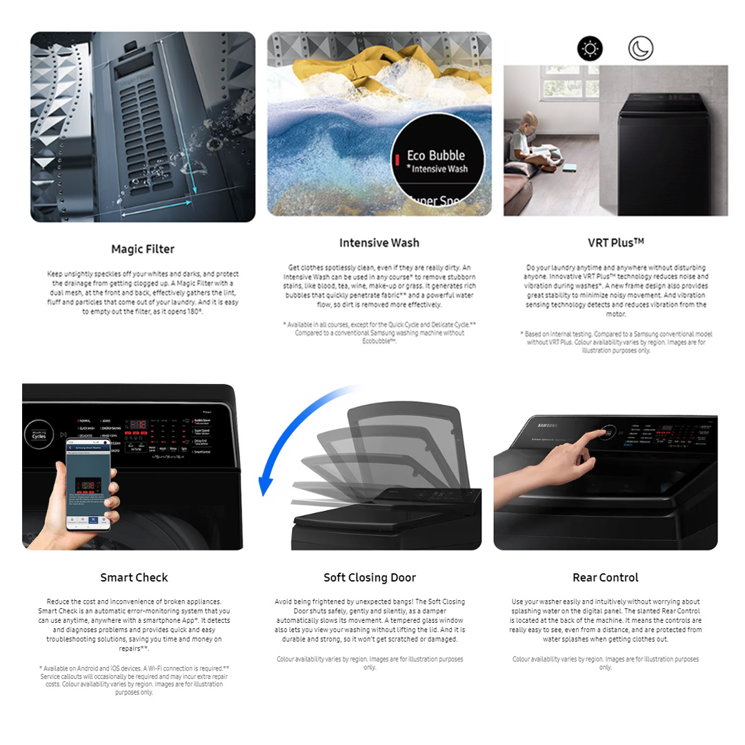 SAMSUNG 13KG Top Load Digital Inverter Washing Machine with Ecobubble WA13CG5745BVFQ | Dual Storm™ | Super Speed | Magic Filter | VRT Technology | Washing Machine With 1 Year Warranty