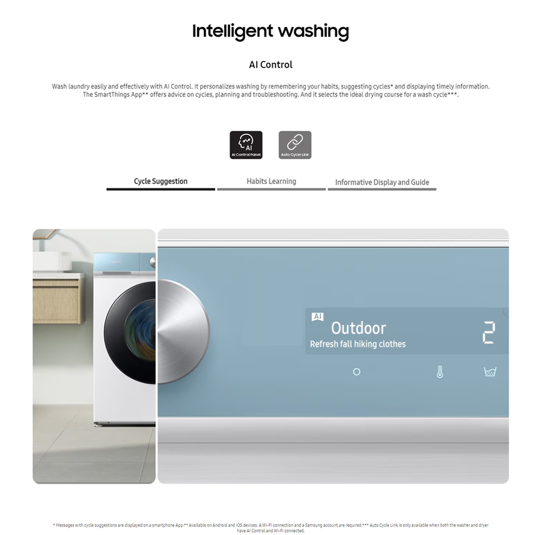 SAMSUNG 13KG/8KG BESPOKE Digital Inverter Front Load Washer Dryer with AI Ecobubble WD13BB944DGBFQ | AI Wash | AI Control | Auto Dispense | Eco Bubble™ | Hygiene Steam | Washer Dryer with 1 Year Warranty