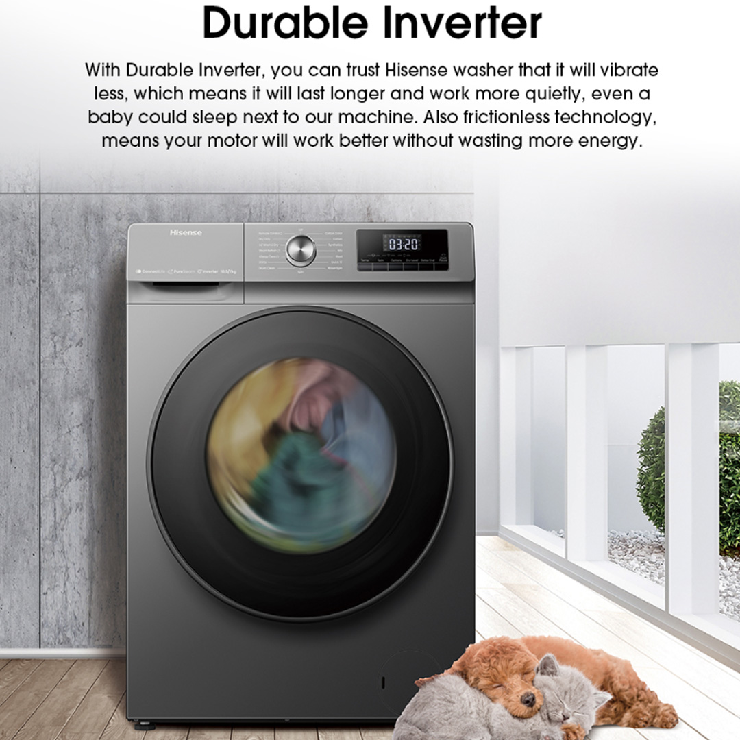 HISENSE 8.5KG/6KG Front Load DD Inverter Washer Dryer WD3Q8543BW | WIFI Control | Pure Steam | Allergy Steam | Durable Inverter | Pure Jet | Drum Clean | Quick Wash | Delay End | Raindrop Drum | Washer Dryer with 2 Year Warranty