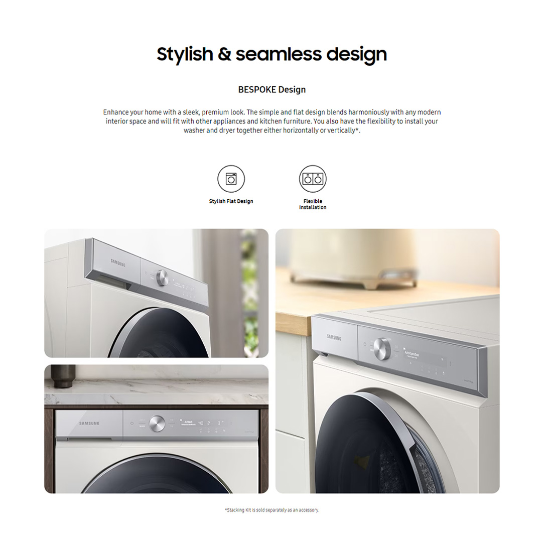 SAMSUNG 24KG BESPOKE Front Load Washer with AI Wash WF24B9600KV/FQ | AI Wash | AI Control | Auto Open Door | AI Eco Bubble™ | Hygiene Steam | Washer with 1 Year Warranty