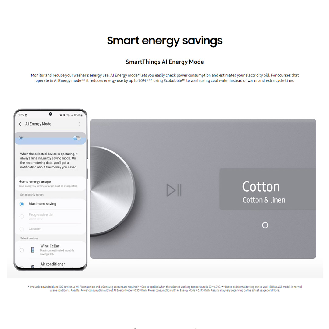 SAMSUNG 13KG BESPOKE Front Load Washing Machine with AI Ecobubble and AI Wash WW13BB944DGBFQ | AI Wash | AI Control | QuickDrive | AI Eco Bubble™ | Hygiene Steam | Washer with 1 Year Warranty