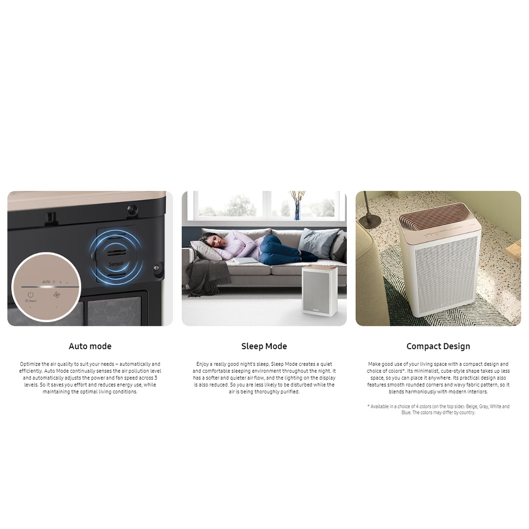 SAMSUNG 40m²/min Smart Air Purifier AX32BG3100GBME | Sleep Mode | Compact Design | Auto Mode | SmartThings | Easy to Maintain | Air Purifier with with 1 Year Warranty