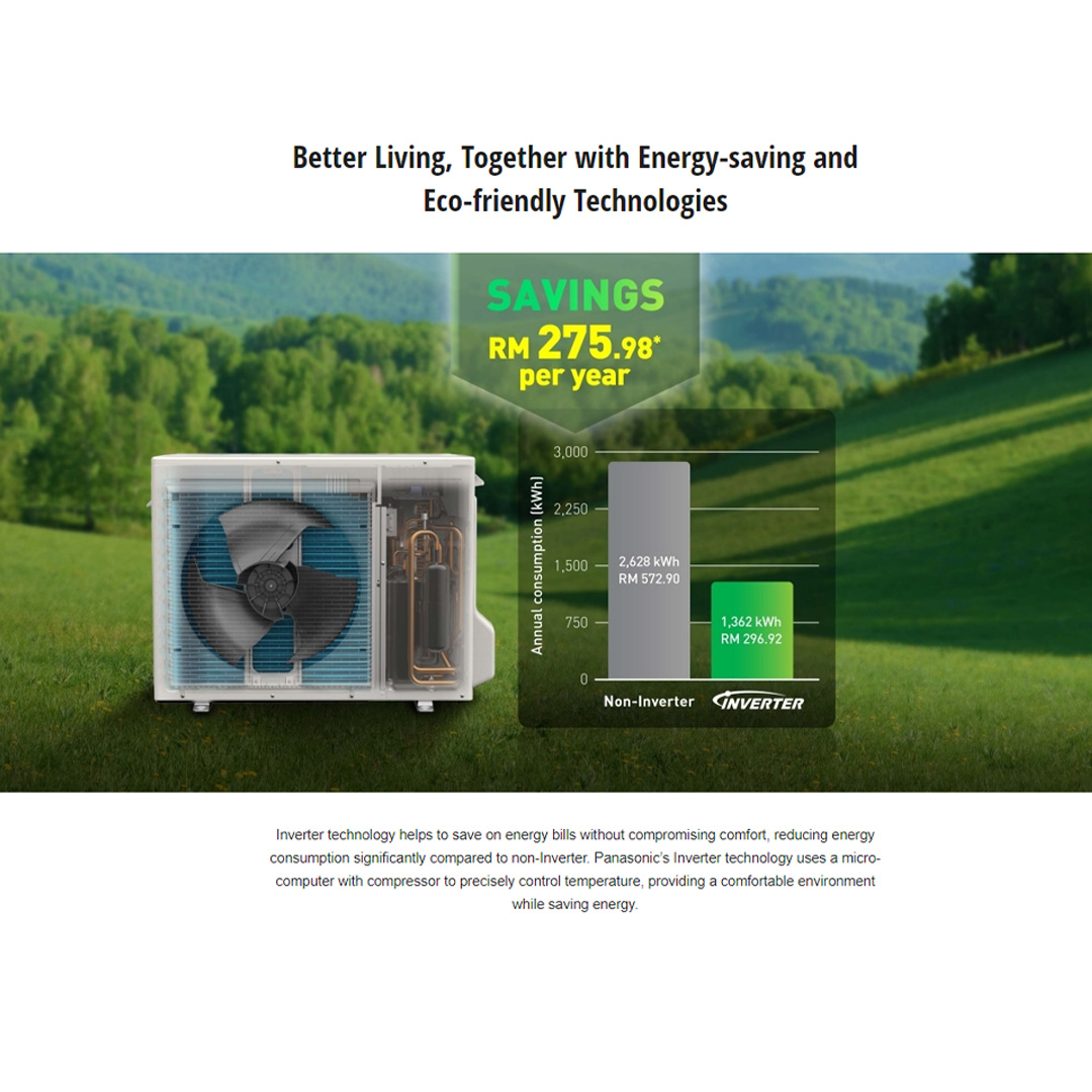 Panasonic 1HP R32 Premium Inverter Wall Mount Air Conditioner CS-XU10ZKH/CU-XU10ZKH | Connectivity and Control,Simplified | Clean&Fresh Environment Every Day | Connect&Control Your Air Conditioners Anywhere,Anytime | Air Conditioner with 2 Year Warranty