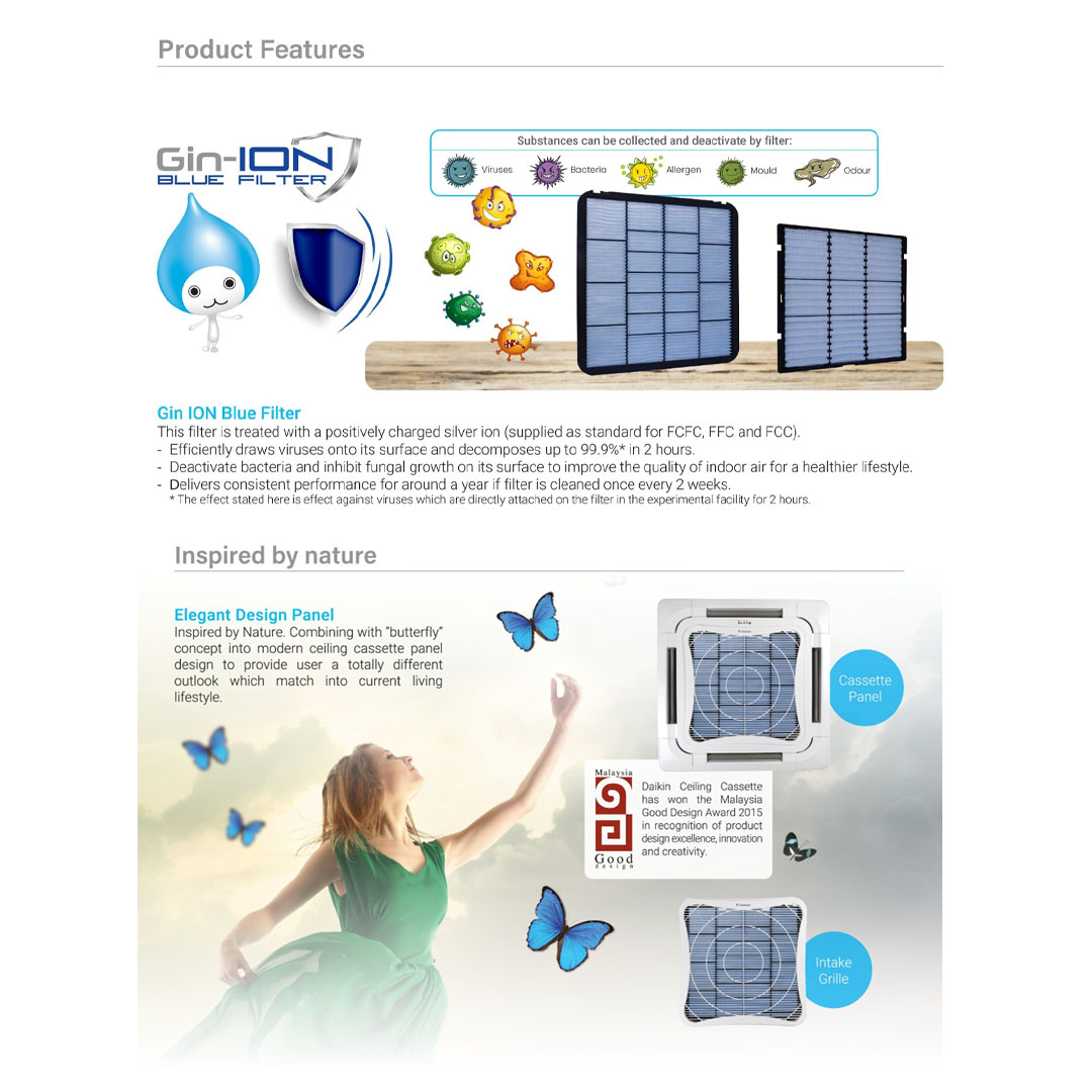 DAIKIN 5HP R32 Inverter Wireless (WiFi, Built in WiFi) Ceiling Cassette FCFC140AV1MF/RZFC140AY1M/BC50FMFCW | Smart Control | GinIon Blue Filter | Plasma Technology | Powerful Operation | Sleep Mode | Outdoor Blue Fin | Air Conditioner with 1 Year Warranty