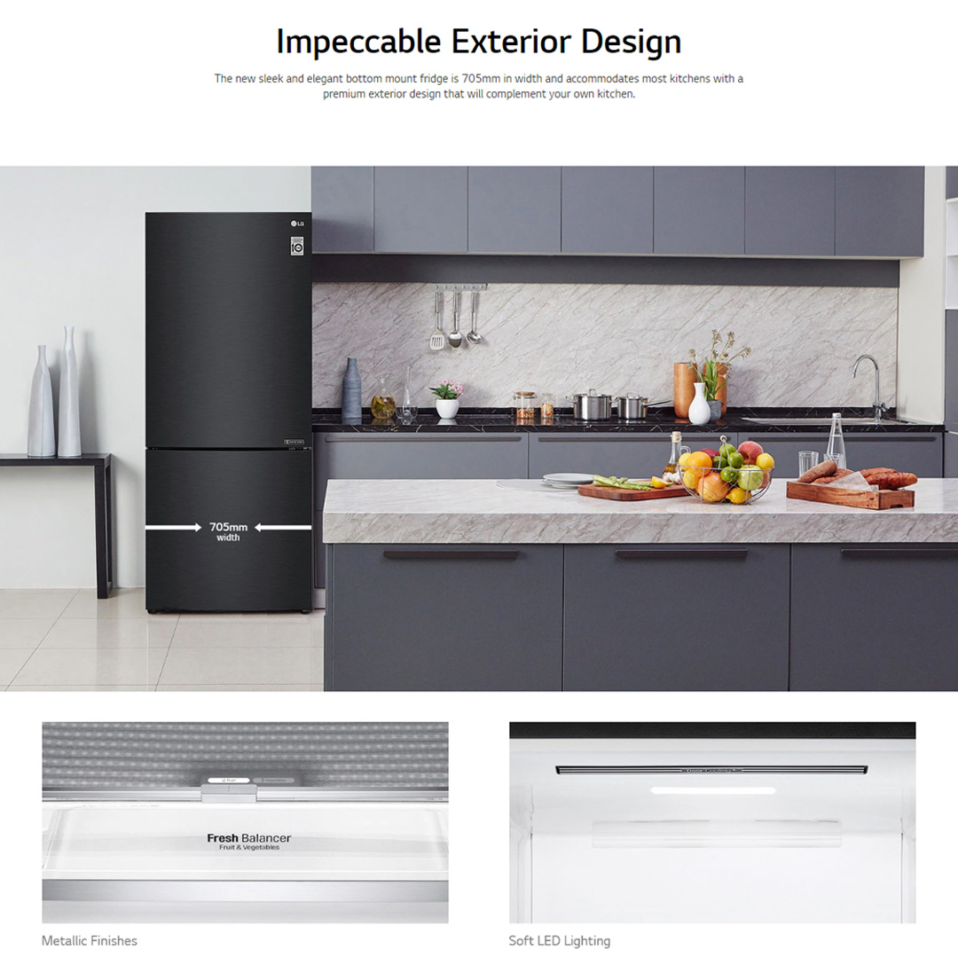 LG 420L 2 Doors Bottom Mount Smart Inverter Refrigerator GC-B529NQCM | FRESHBalancer™ | Multi Air Flow | Moist Balance Crisper | Refrigerator with 1 Year Warranty