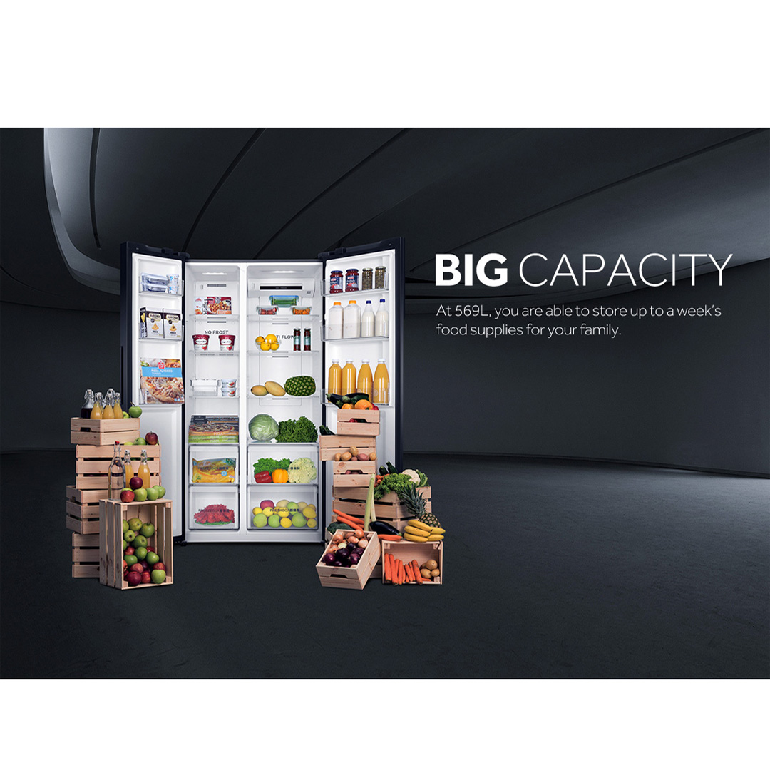 HAIER 569L Side By Side Twin Inverter Refrigerator HSR3918FNPG | No Frost | Touch LED | Door Pocket | Ice Maker | Humidity Control | Refrigerators with 2 Year Warranty