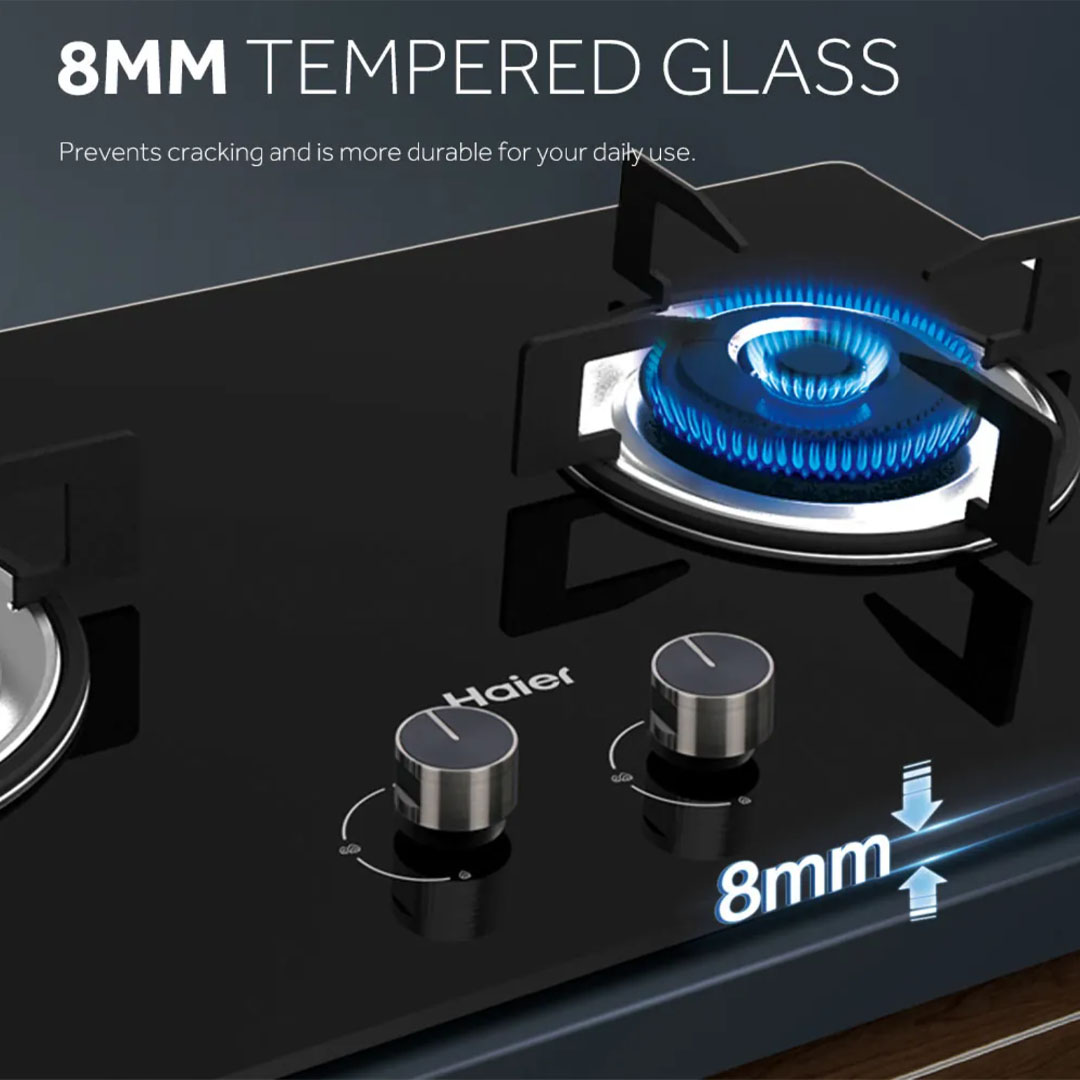 HAIER 2 Burners Built-In Gas Hob JZY/T-QHA638 | Anti Dry Sensor | 8mm Tempered Glass | Copper Burner | Auto Ignition Switch | Gas Hob with 2 Year Warranty