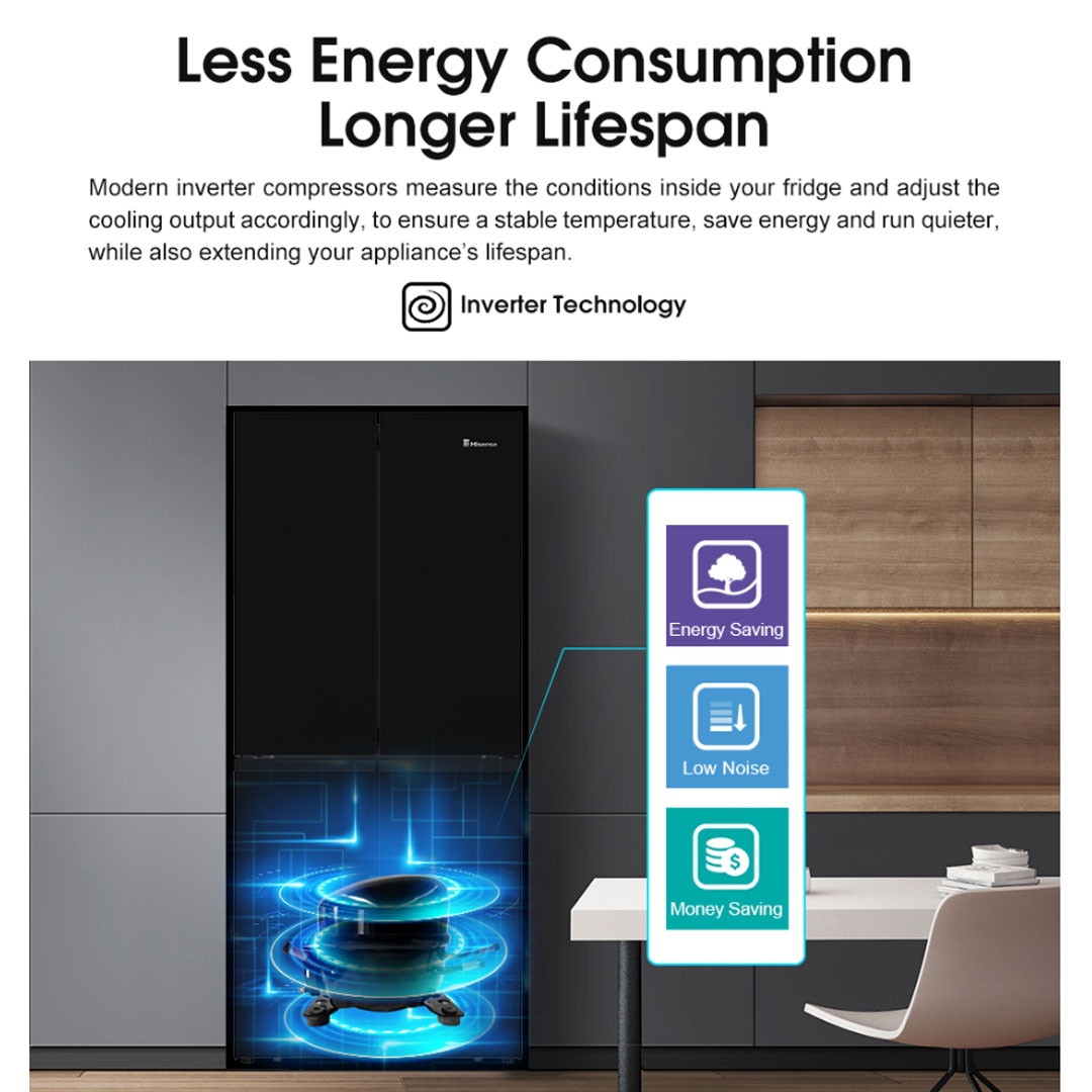 HISENSE 520L Four Doors Inverter Refrigerator RQ568N4ABU | Double Cooling | Metal-Tech Cooling | Led Lighting | Refrigerator with 3 Years Warranty