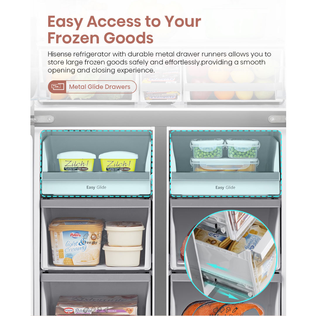 HISENSE 720L Four Doors Inverter Refrigerator RQ768N4AW-KU | Triple Zone | Metal-Tech Cooling | Metal Glide Drawer | Led Lighting | Refrigerator with 3 Years Warranty