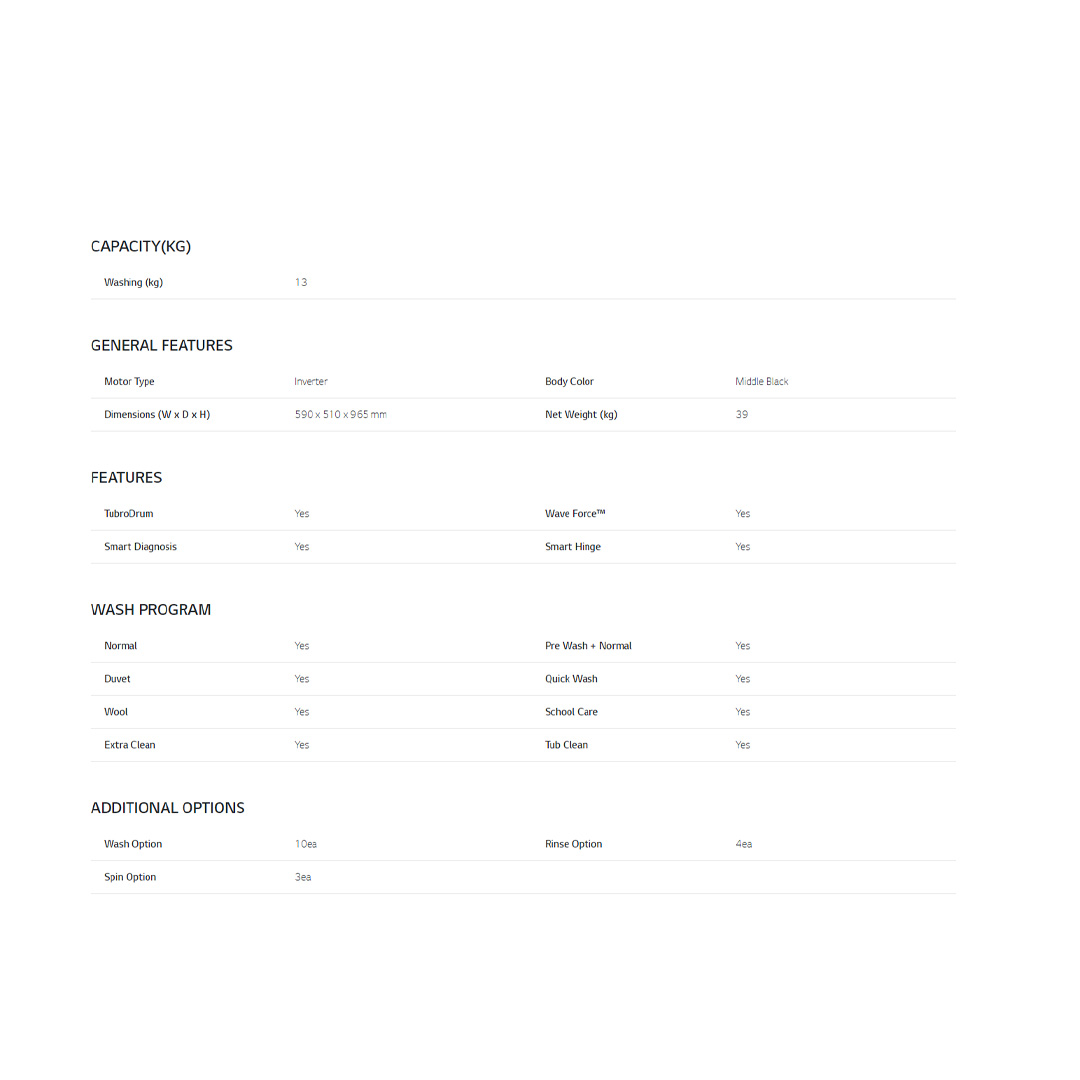 LG 13KG Top Load Washer with Smart Inverter Middle T2313VSABE | TurboDrum | Smart Diagnosis | Extra Clean | Quick Wash | Energy Saving | Load Washer with 1 Year Warranty