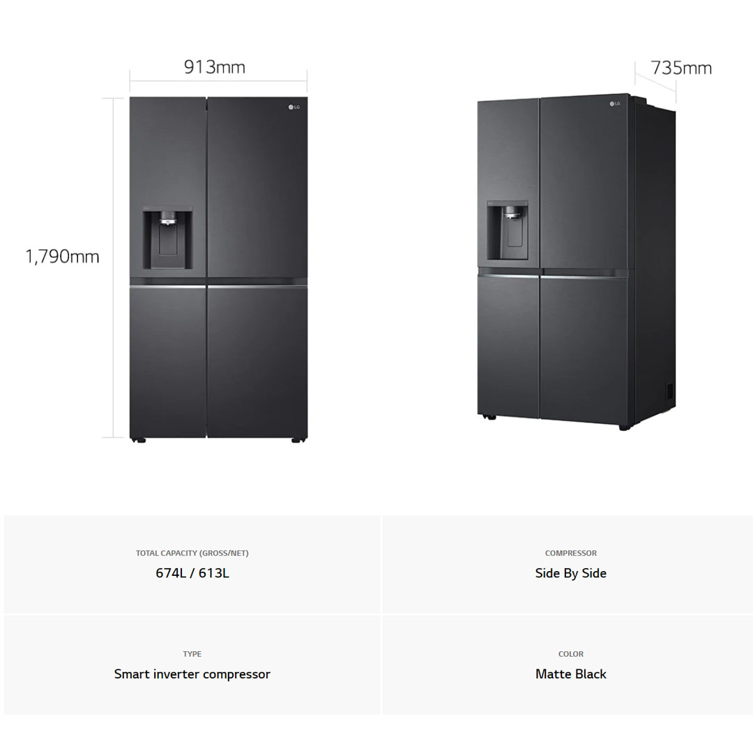 LG 674L Side by side with UVnano Water Dispenser Smart Inverter Refrigerator GC-L257CQEL | DoorCooling+ | Smart Diagnosis™ | ThinQ | Refrigerator with 1 Year Warranty