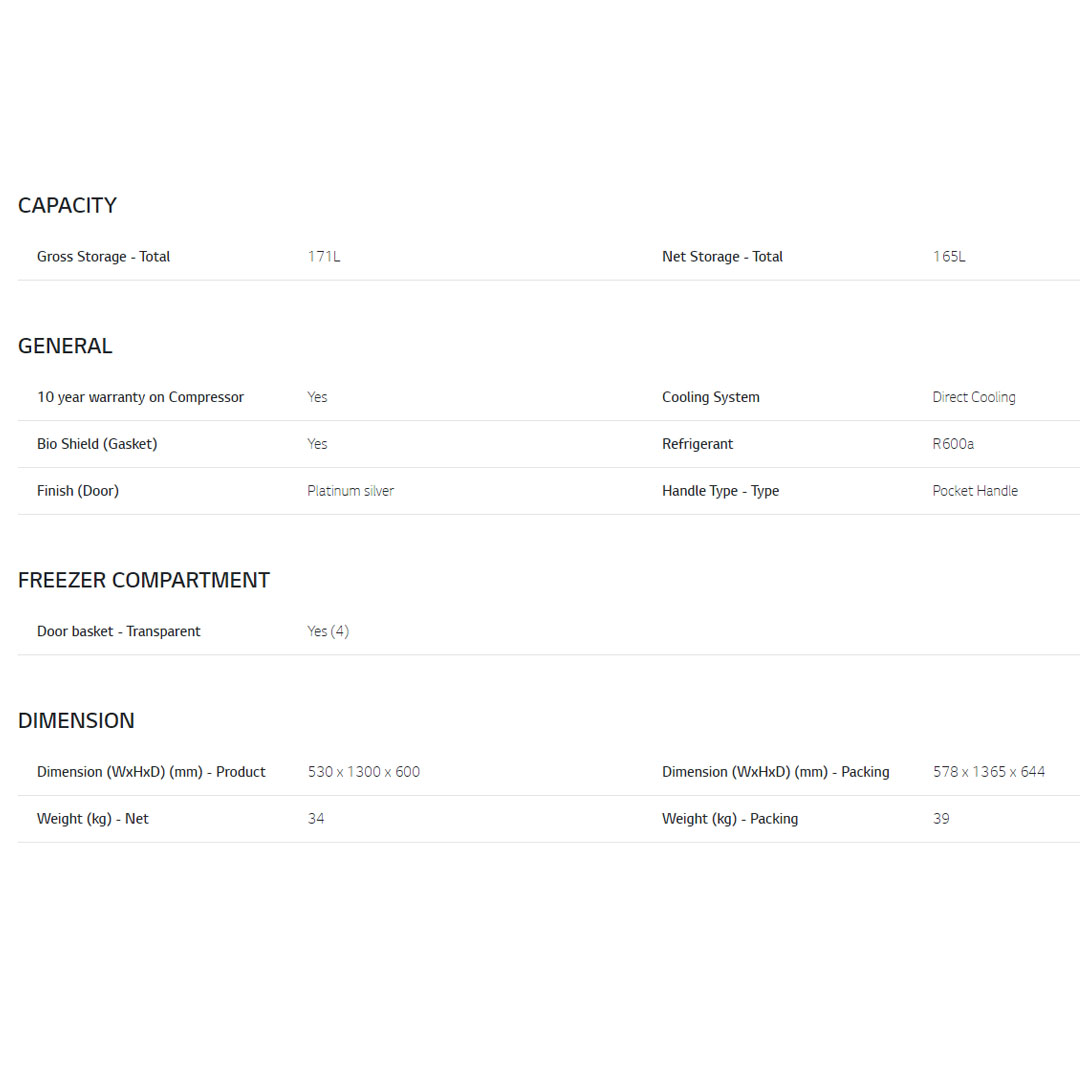 LG 171L 1 Door Smart Inverter Refrigerator GN-304SLBT | 6 Freezer Shelves | 4 Door Baskets | Sleek Design | Refrigerator with 1 Year Warranty