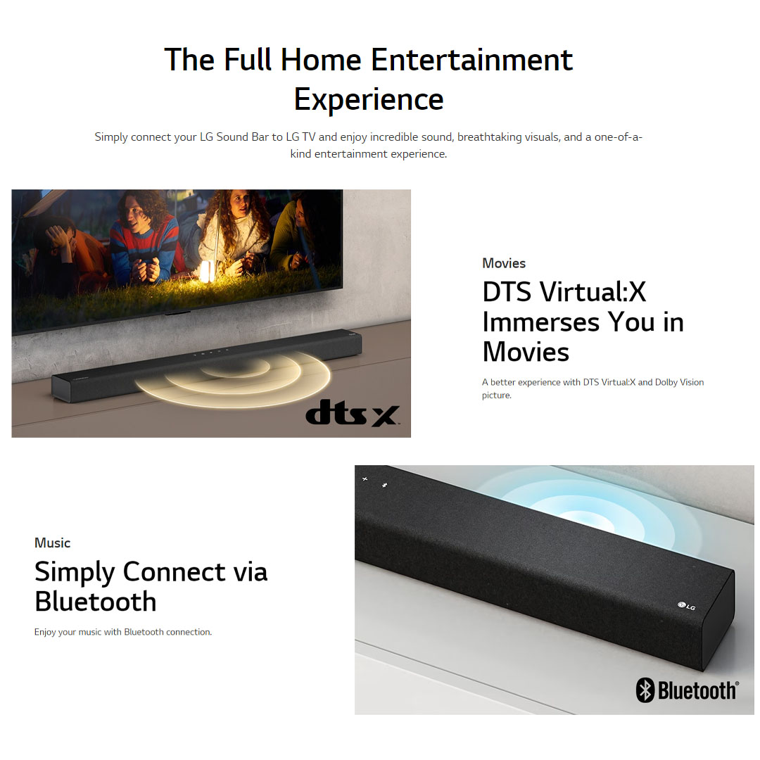 LG 420W Sound Bar with DTS Virtual:X S65Q | AI Sound Pro | Meridian | 3.1 Channel Audio | Sound Bar with 1 Year Warranty
