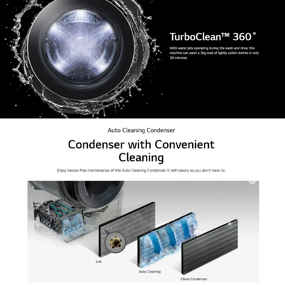 LG 21KG/16KG All-In-One Stacked Washer Dryer with AI Direct Drive WT2116SHB | Heat Pump Dryer | Smart Pairing | Safety Lock | Washer Dryer with 1 Year Warranty