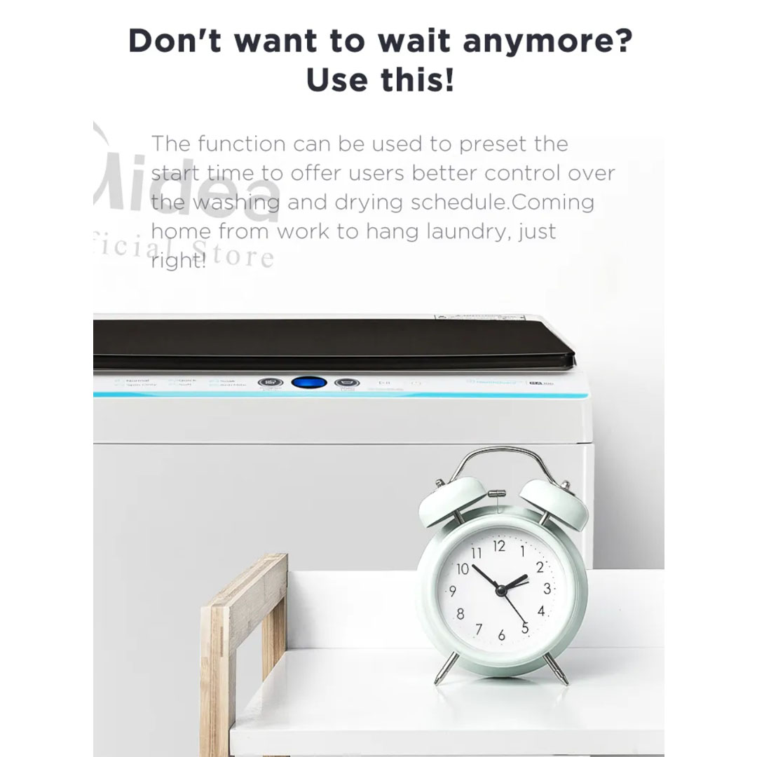 Midea 8.5KG Top Load Washing Machine  MA100W85/WK/E  | Lunar Dial | Pulsator | 15' Quick Wash | One-Touch Smart Wash | Auto Clean | Easy-To-Clean Metal Lint Filter | Water Cub Tub | Washing Machine with 2 Year Warranty