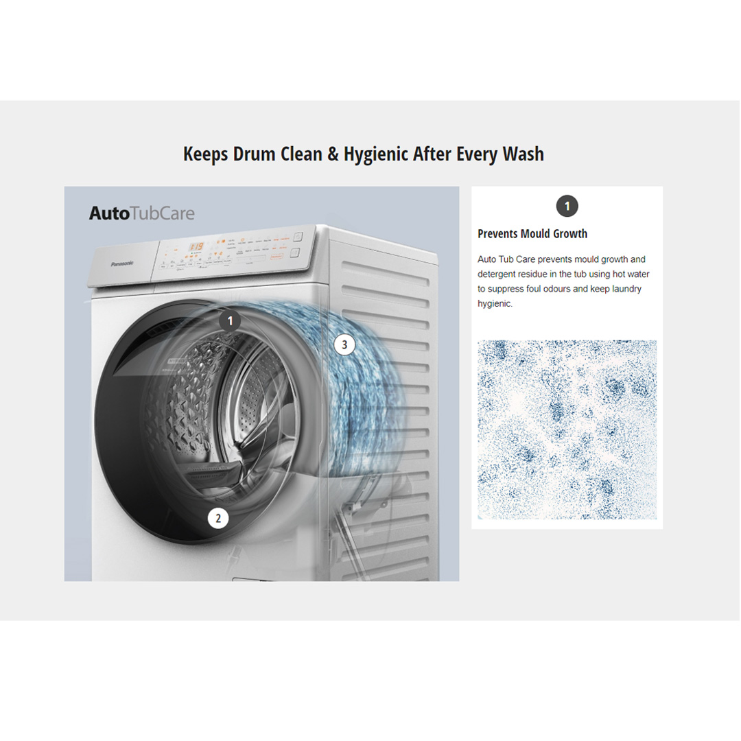 Panasonic 10KG/6KG Front Load 3Di Inverter Washer Dryer NA-S106FR1BM | Easy Drying Modes to Save Time | Gentle Drying for Longer-Lasting Clothes | Hygienic Drying with Bacteria Elimination | Washer Dryer With 1 Year Warranty