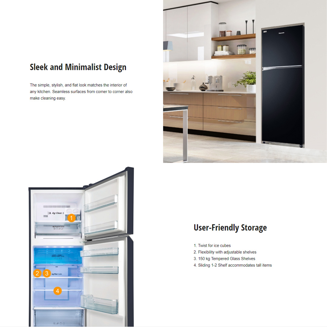 Panasonic 395L 2 Doors Top Mount Inverter Refrigerator with AI ECONAVI NR-TL381BPKM | Hygienic Storage With Blue Ag | Clean Air Surrounds Your Food | Enjoy The Extra-Cold Delight | Freshness Storage With Wide Opening | Refrigerator With 1 Year Warranty