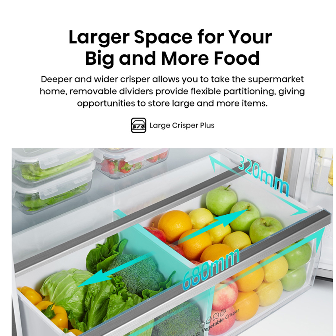 HISENSE 700L 2 Doors Top Mount Durable Inverter Refrigerator RT749N4ABVI | Digital Touch Control | Dual LED Lighting | Super Freeze | Fresh Zone | Multi-Air Flow | Magnetic Door Switch | Refrigerator with 3 Year Warranty