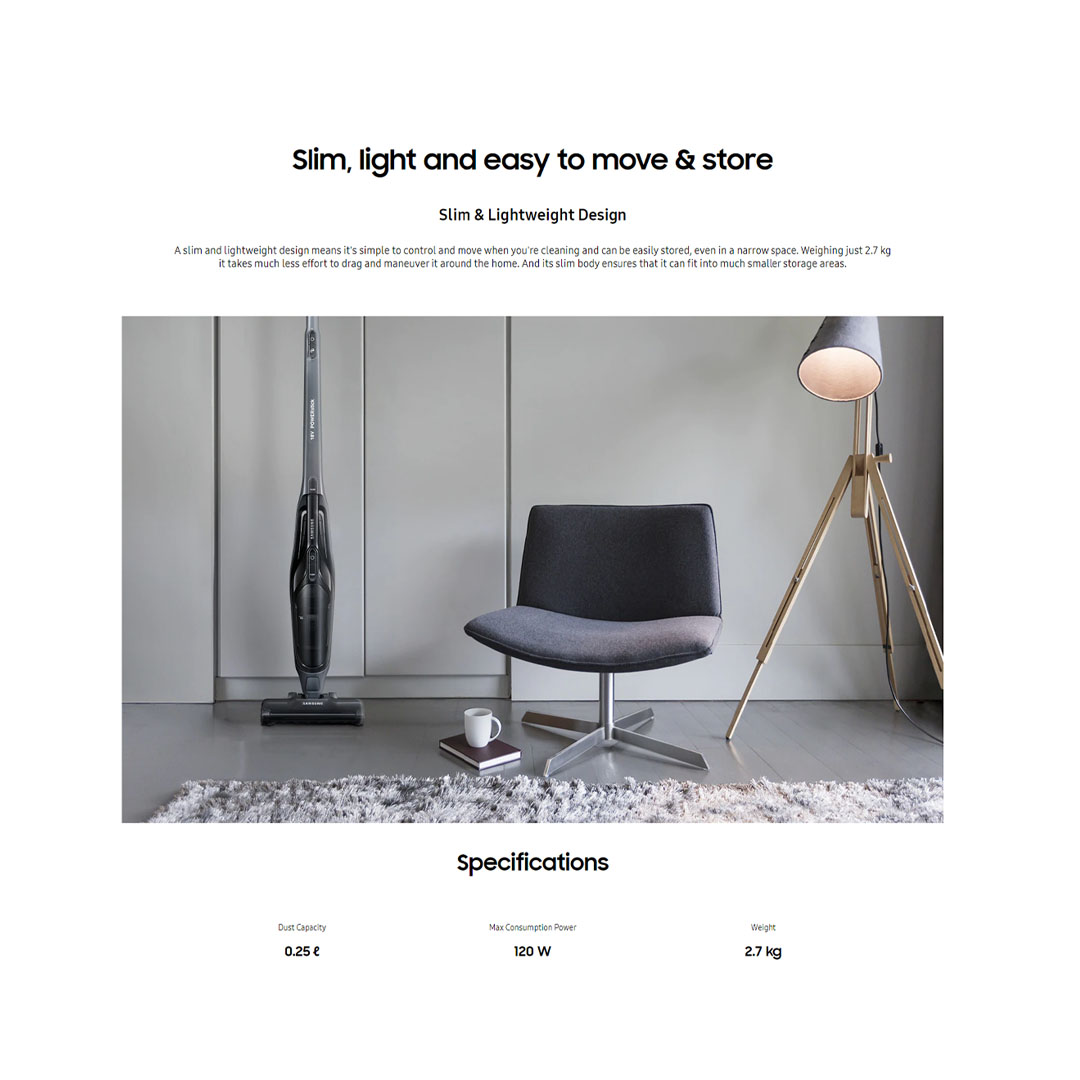 SAMSUNG 120W Vacuum Cleaner Stick VS60M6015KG/ME / VS60M6015KP/ME | POWERstick Essential with EZClean Technology | Vacuum Cleaner with 2 Year Warranty