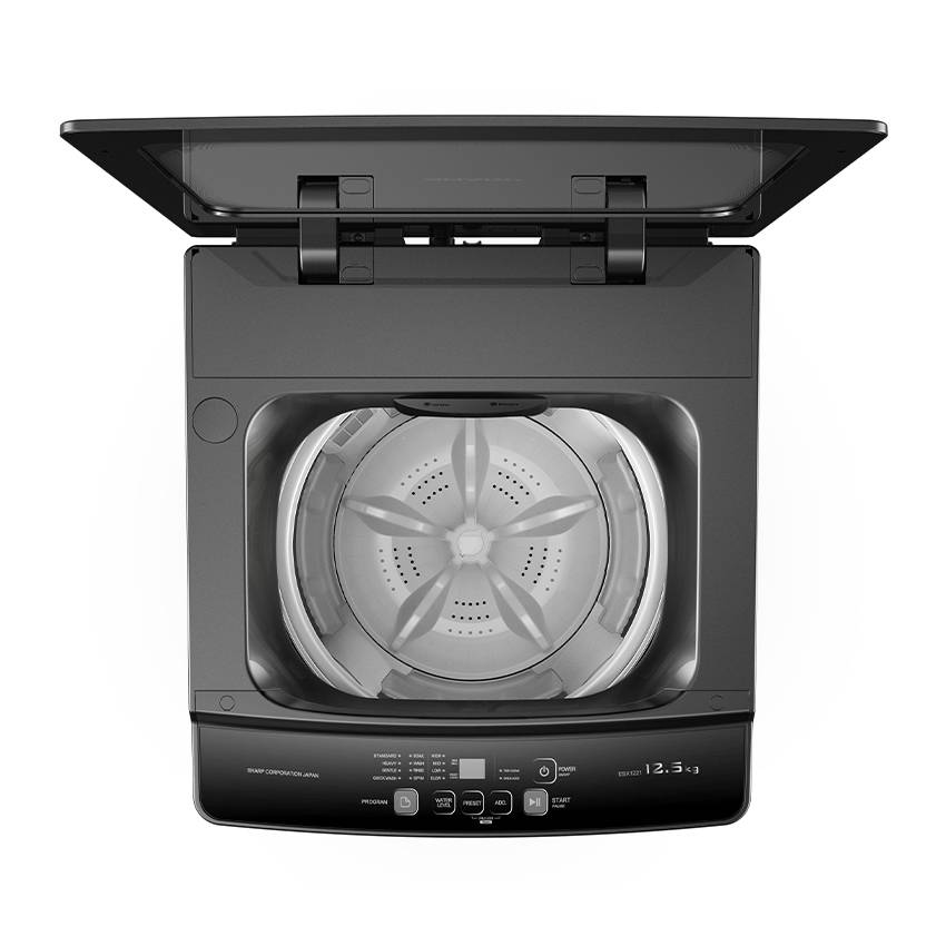 SHARP 12.5KG Top Load Fully Auto Washing Machine ESX1221 | Fuzzy Control | Intelligent Water Fall System | Smart Filter | Soft-Close Tempered Glass | Stainless Steel Drum | Washing Machine with 2 Years General Warranty & 10 Years Motor Warranty