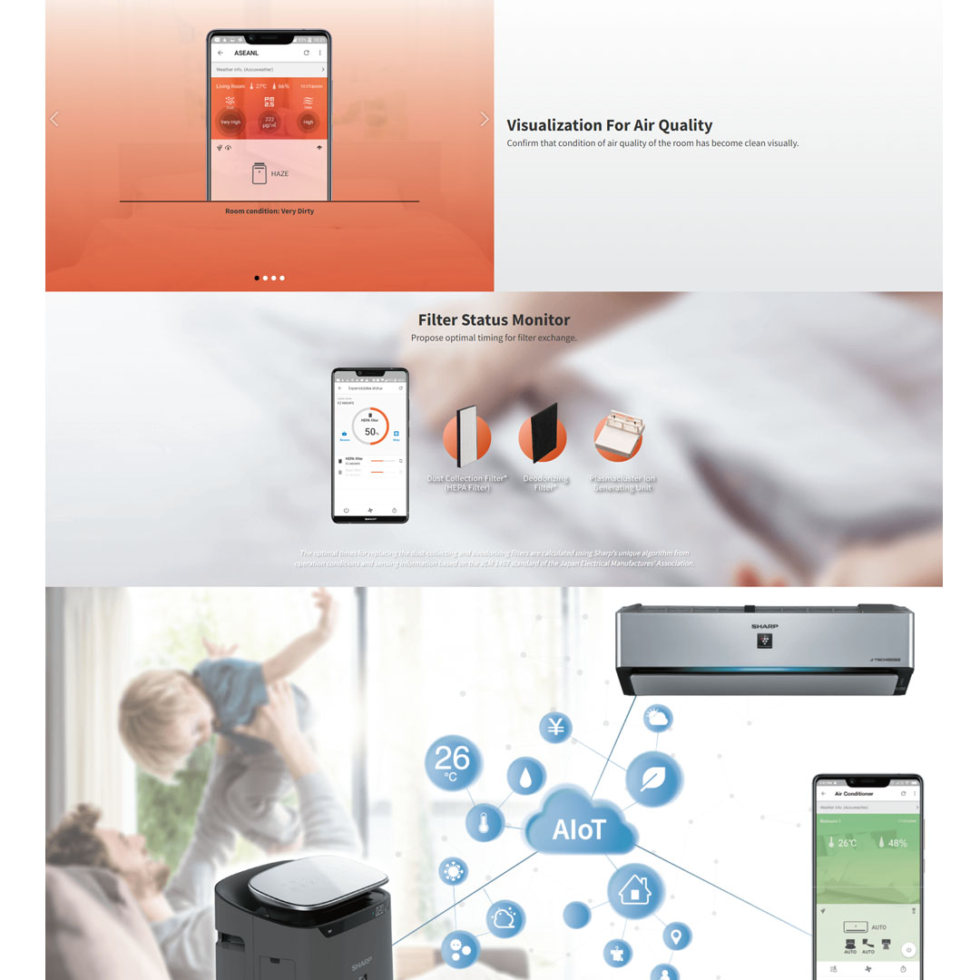 Sharp  62m² AIoT Plasmacluster Technology Air Purifier FPJ80LH | Coverage Area is 62m² | Inverter Operation | Child Lock | Auto Restart | Timer | Eliminates Odors | Remote Control | Air Purifying | Air Purifiers with 1 Year Warranty