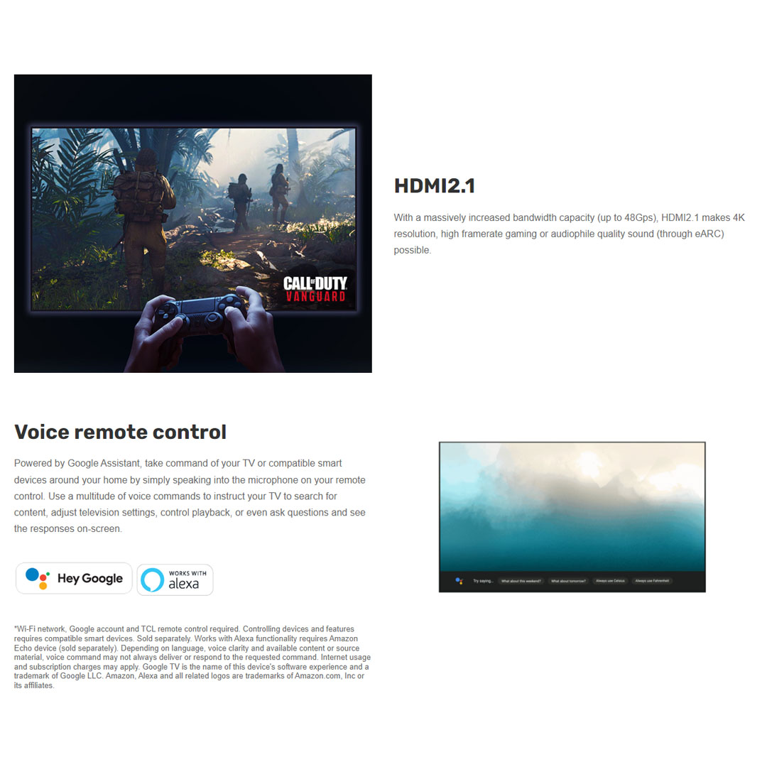 TCL 58" 4K UHD Google LED TV 58P635 | Wi-Fi 2.4 | Voice Control | USB 2.0 | Google Assistant | Bluetooth 5.0 | Ethernet | HDMI 2.1 | Dolby Audio | LED TV with 1 Year Warranty