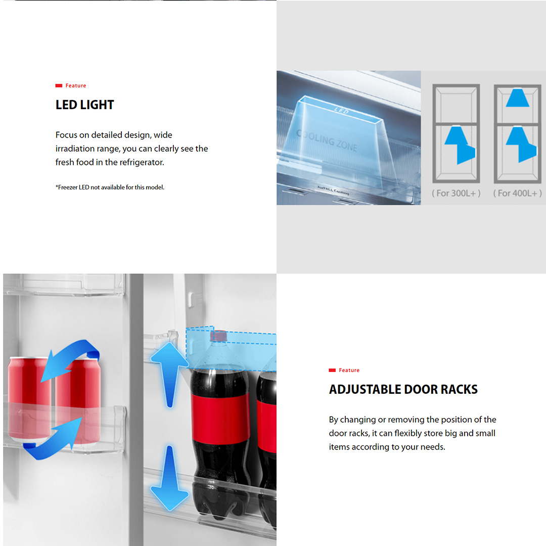 TOSHIBA 360L 2 Doors Top Mount AirFALL Cooling Origin Inverter Refrigerator GR-RT415WE-PMY(06) | 5-Star Energy Efficiency | Humidity Control | Cooling Zone | Water Dispenser | Refrigerator with 1 Year Warranty