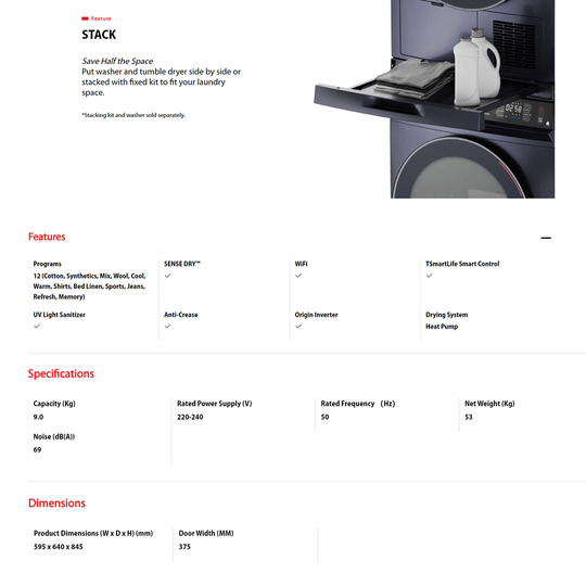 Toshiba 9KG Heat Pump Inverter Tumble Dryer TD-BK100GHM(SK) | Heat Pump | Smart Control | Drying Cycle Auto Set | Sensedry | Hygiene | UV Sanitize | Anti-Crease | Stack | Tumbler Dryer 1 Year General & 10 Year Motor Warranty